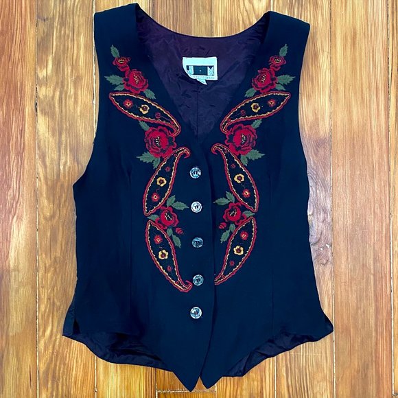 VINTAGE SHELLI SEGAL || PAISLEY EMBROIDERED VEST - Picture 1 of 3
